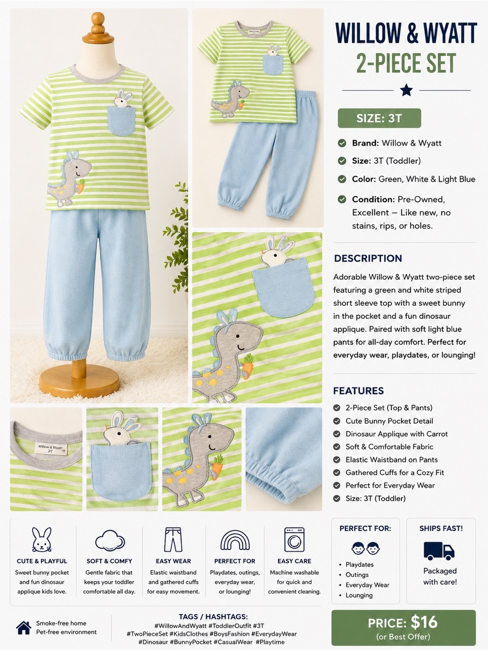 Kids' 2-Piece Green & Light Blue Matching Set